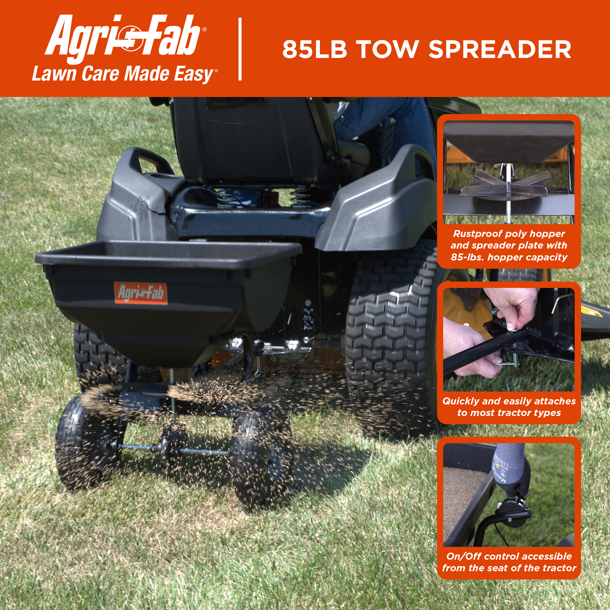 Agri-Fab Tow-Behind Broadcast Spreader, 85-Lb. Capacity, Model# 45-0530